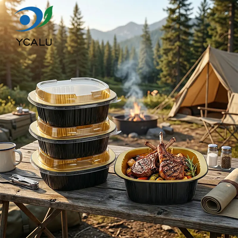 Jednorázové binaurální čtvercové krabice černé zlaté hliníkové fólie