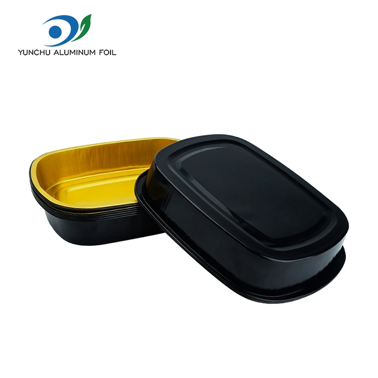 Jednorázové černé zlaté stravování obdélníkové nádoby na hliníkové fólie