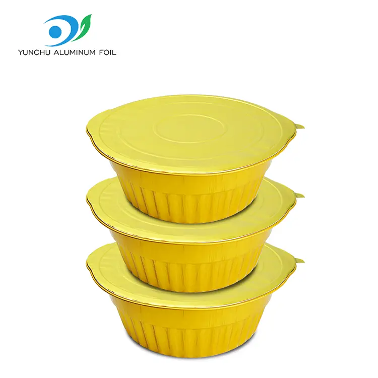 Jednorázové kempování zlaté kulaté nádoby na hliníkové fólie Jednorázové kempování zlaté kulaté nádoby na hliníkové fólie
