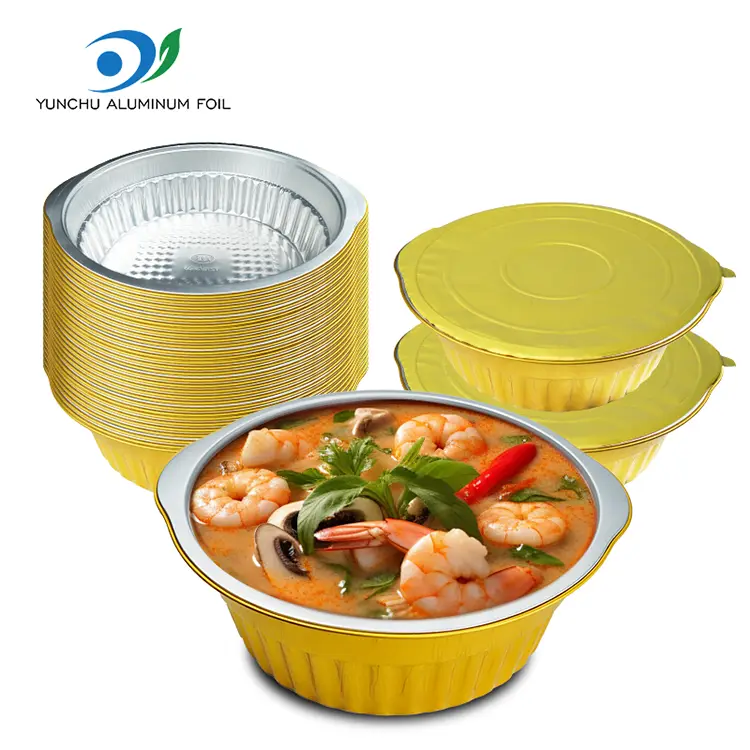 Jednorázové kempování zlaté kulaté nádoby na hliníkové fólie