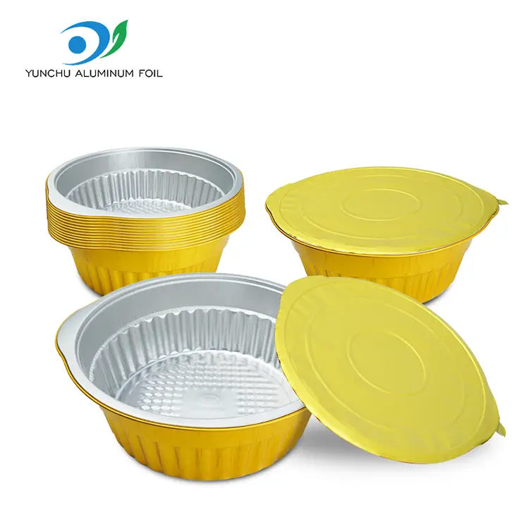 Jednorázové kempování zlaté kulaté nádoby na hliníkové fólie