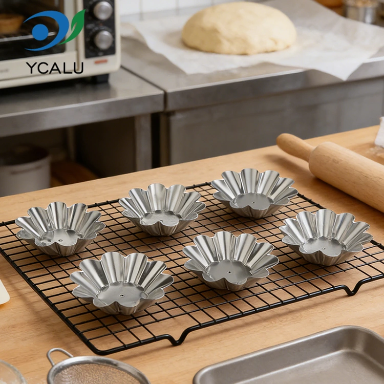 Jednorázový podnos na vaječné koláče z chryzantémy Stříbrné hliníkové dózy na potraviny