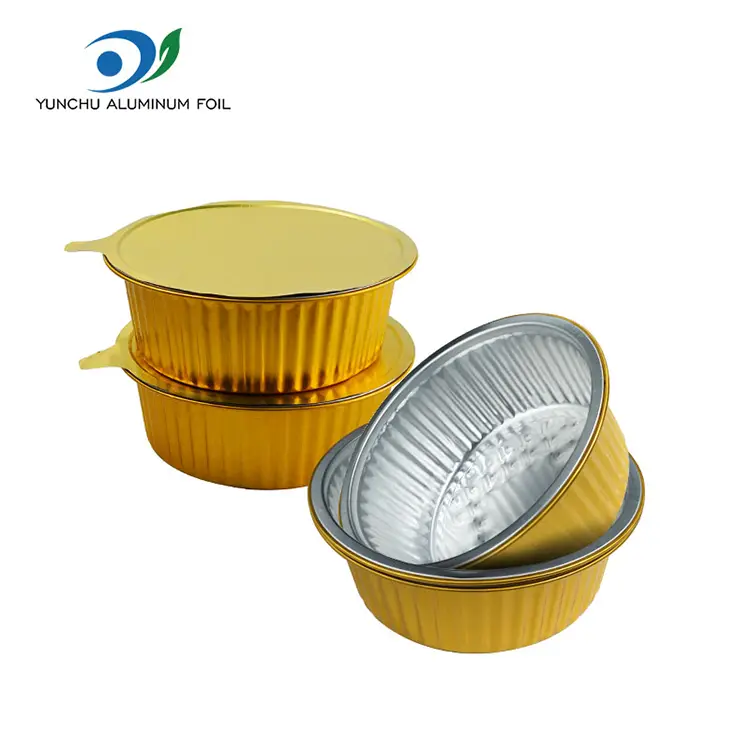 Jednorázové zlaté rychlé občerstvení kulaté hliníkové fólie kontejnery