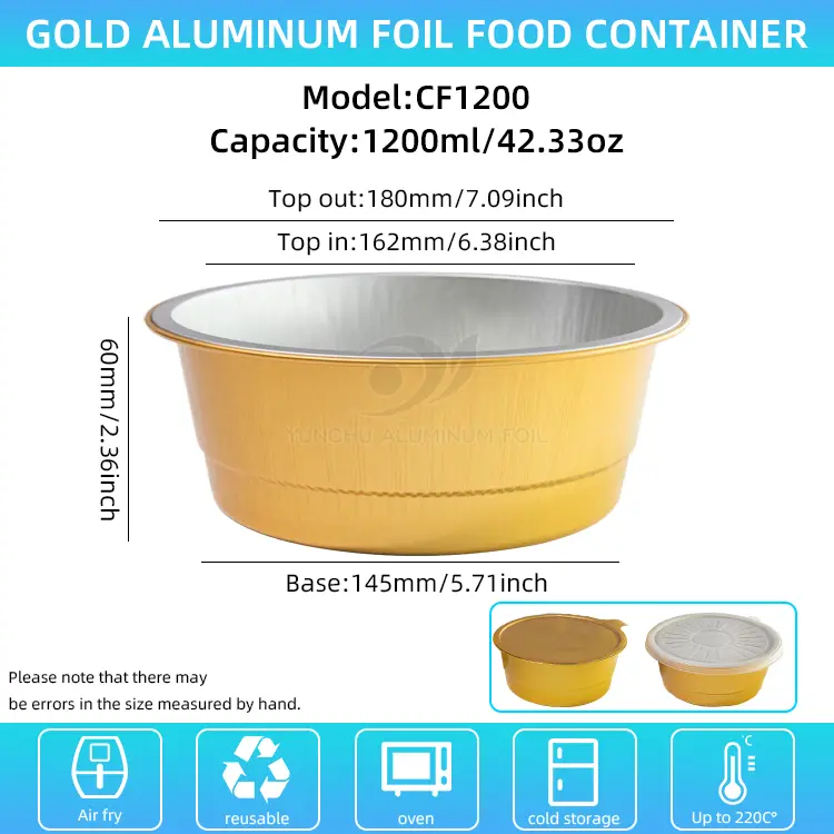 Jednorázové zlaté kulaté nádoby na hliníkovou fólii