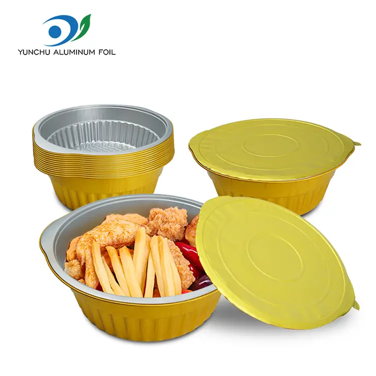 Jednorázové horké hrnce zlaté kulaté nádoby na hliníkovou fólii Jednorázové horké hrnce zlaté kulaté nádoby na hliníkovou fólii