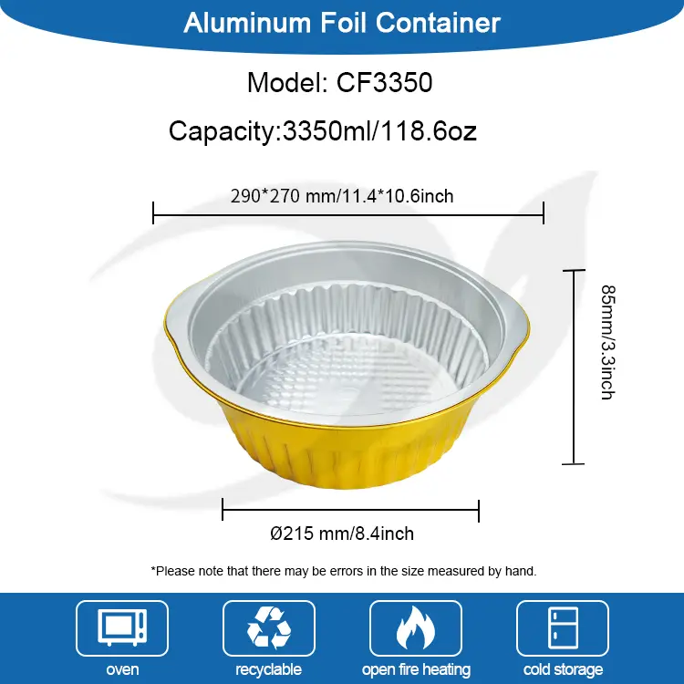 Jednorázové horké hrnce zlaté kulaté nádoby na hliníkovou fólii