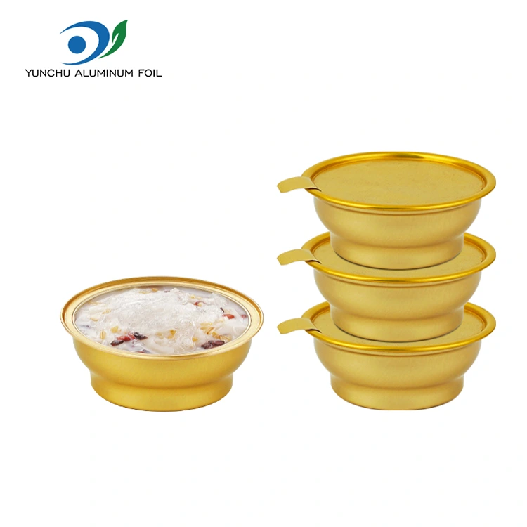 Jednorázové kulaté krabice s sebou malé zlaté mísy hliníkové fólie kontejnery Jednorázové kulaté krabice s sebou malé zlaté mísy hliníkové fólie kontejnery