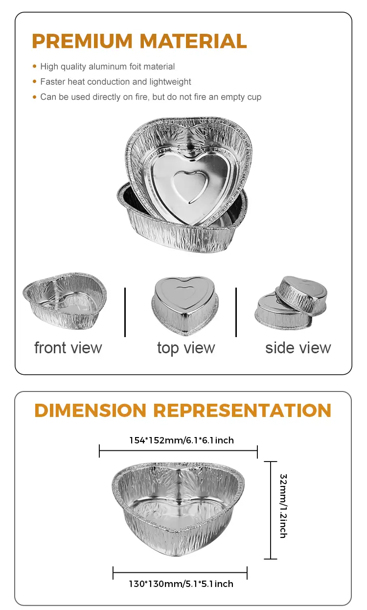 Heart-shaped takeaway cake Silver Aluminum Foil Containers