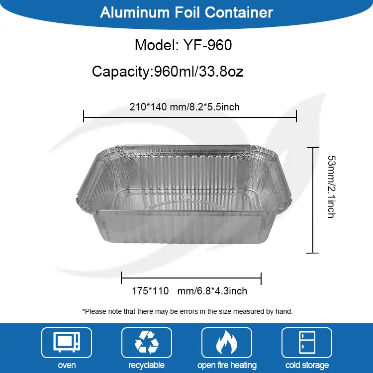 Obdélníkové vzduchové fritézy stříbrné hliníkové fólie nádoby