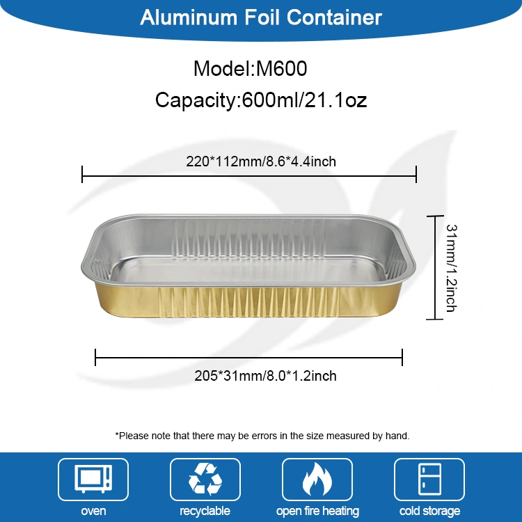 Obdélníkové zlaté vypalované nádoby z hladké hliníkové fólie