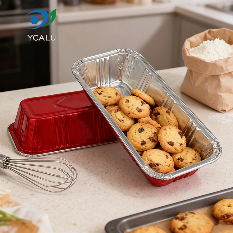 Obdélníkové červené pekárny catering Stříbrné hliníkové fóliové kontejnery