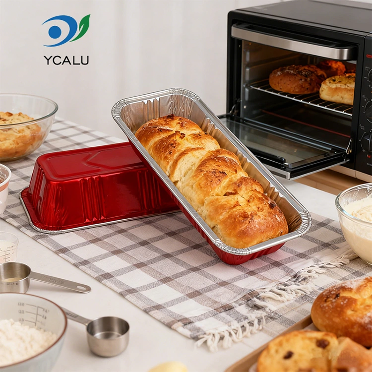 Obdélníkové červené pekárny catering Stříbrné hliníkové fóliové kontejnery