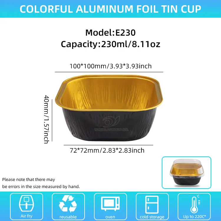 Čtvercová barevná pečení s hladkou stěnou hliníkových fólií