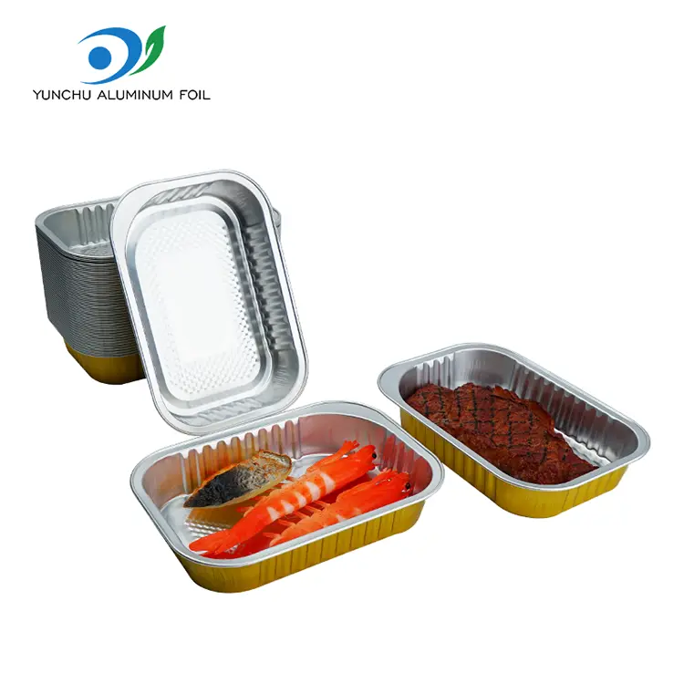 Čtvercové jídlo s jídlem zlaté hliníkové fólie kontejnery Čtvercové jídlo s jídlem zlaté hliníkové fólie kontejnery