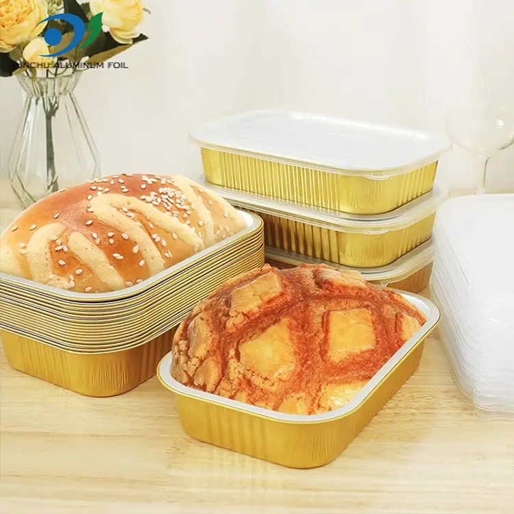 Čtvercové jídlo s jídlem zlaté hliníkové fólie kontejnery