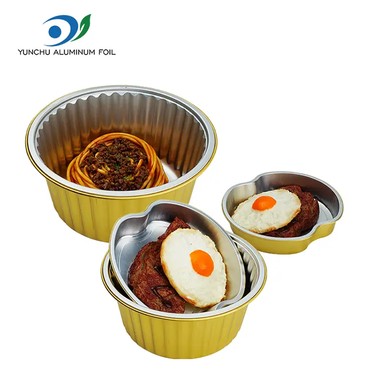 S sebou jídlo s jídlem zlaté kulaté hliníkové fólie kontejnery S sebou jídlo s jídlem zlaté kulaté hliníkové fólie kontejnery
